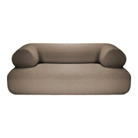 Stylish brown sofa with a soft, textured fabric and rounded armrests, perfect for modern interiors.