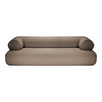 Textured taupe sofa with a smooth finish and rounded armrests, adding warmth to any living space.