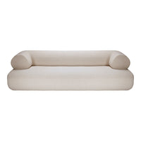 Cozy cream sofa with soft texture and rounded armrests, perfect for modern living spaces.