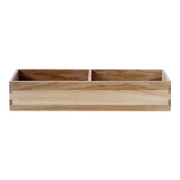 Natural wood box with light brown tones and subtle grain patterns, featuring two compartments for organization.