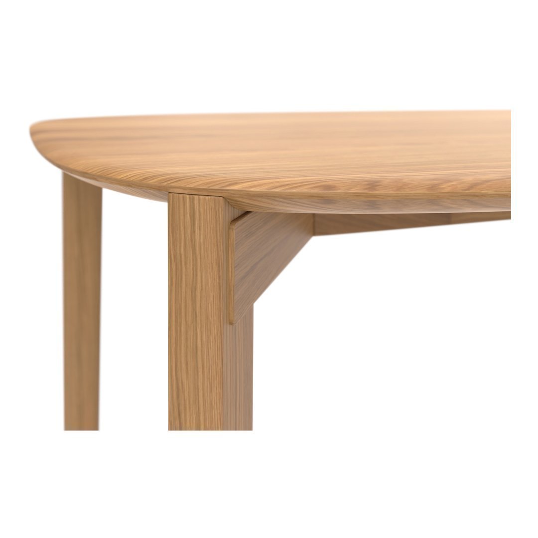Light wood table with a smooth, natural finish and rounded edges, showcasing a simple, contemporary design.