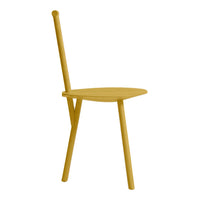 Simple yellow wooden chair with a minimalistic design, featuring smooth lines and no patterns. Perfect for modern decor.