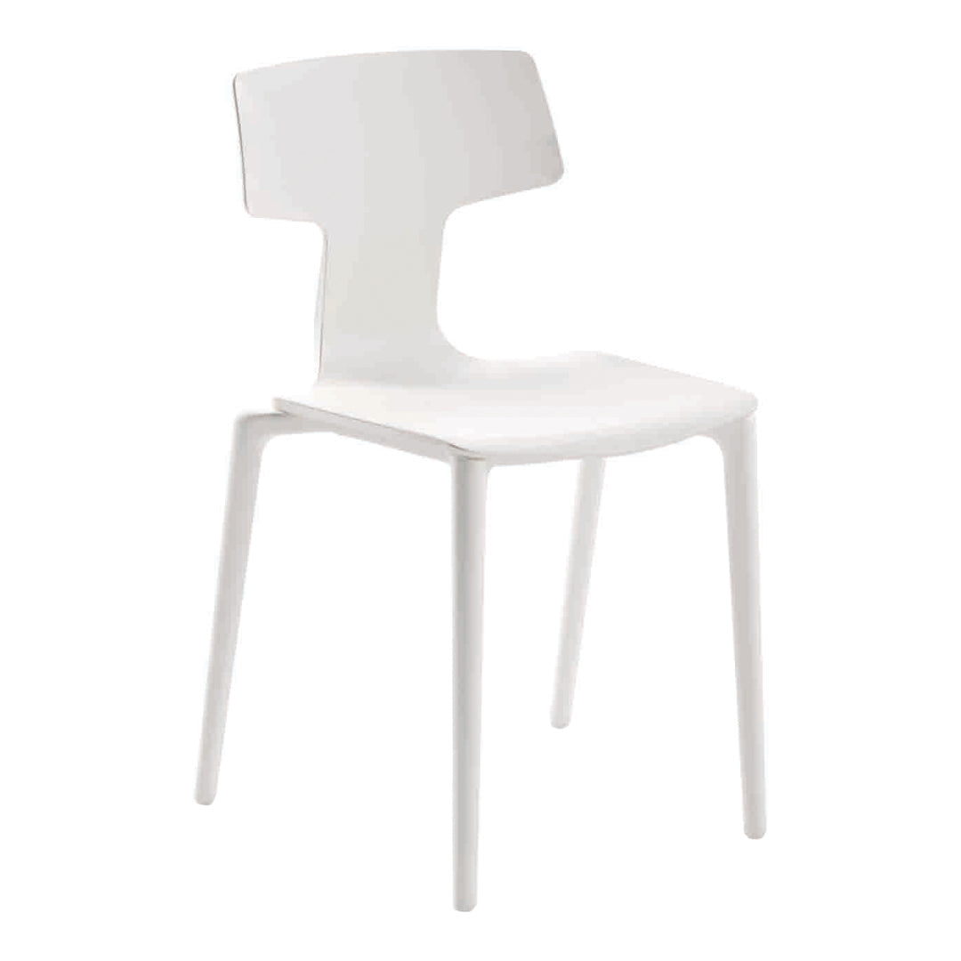 Modern white chair with a minimalist design and smooth, glossy finish. Ideal for contemporary spaces.