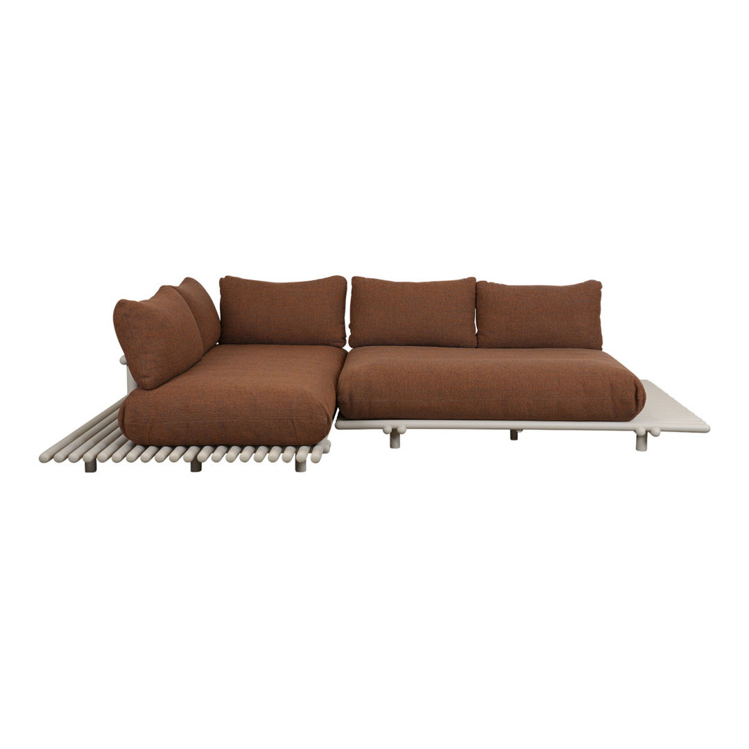 Brown upholstered sectional sofa with a sleek metal frame and minimalistic design. Ideal for modern living spaces.