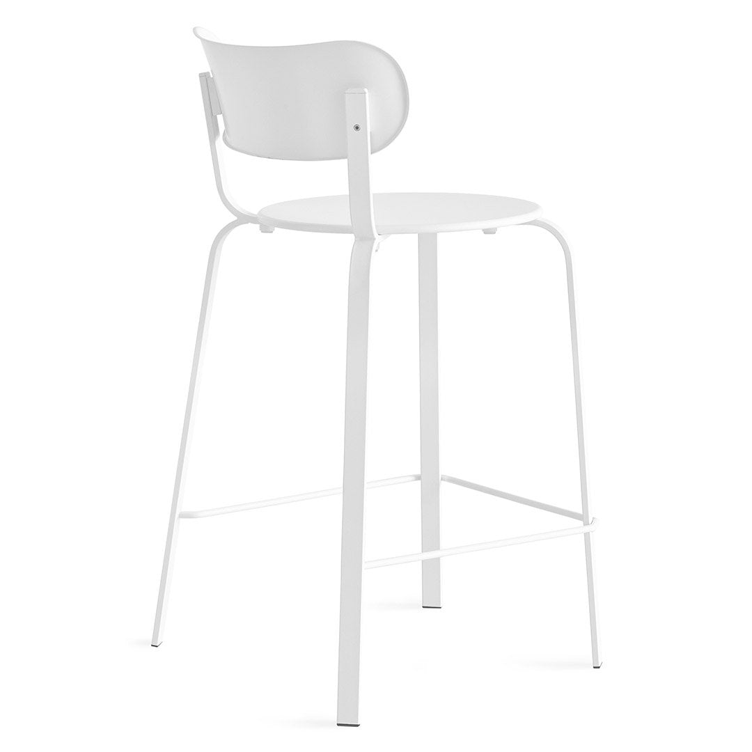 White modern bar stool with sleek design and minimalist style. Ideal for contemporary spaces.