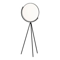Modern black tripod mirror with a sleek circular frame and white reflective surface, perfect for contemporary decor.