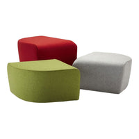 Colorful foam seating: vibrant red, fresh green, and soft gray with smooth, modern shapes. Perfect for any space.
