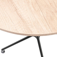 Light wood tabletop with a natural grain pattern, paired with sleek black metal legs. Modern and stylish design.