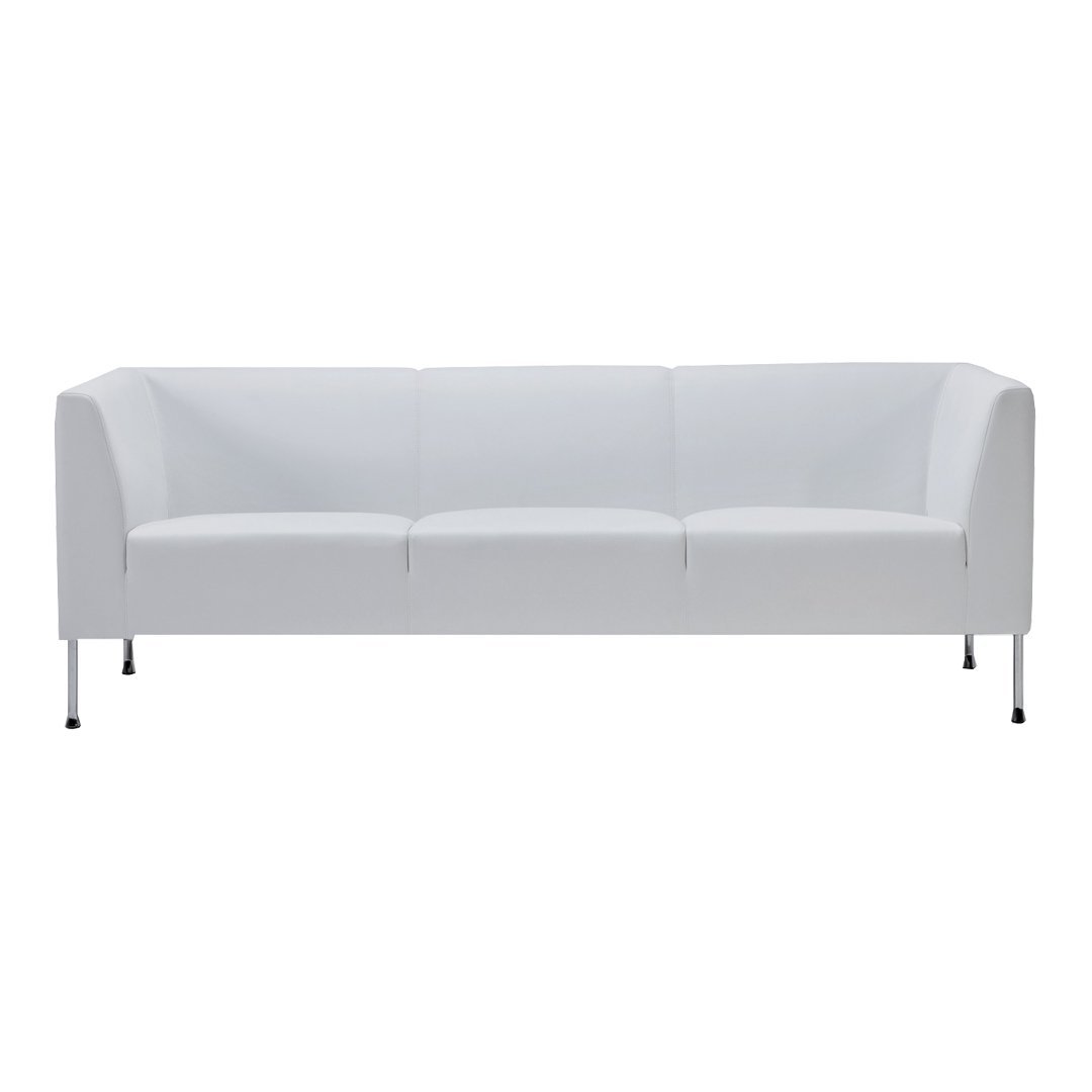 White modern sofa with a sleek, minimalist design and smooth, solid fabric upholstery. Ideal for contemporary spaces.