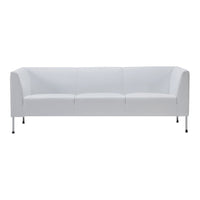 White modern sofa with a sleek, minimalist design and smooth, solid fabric upholstery. Ideal for contemporary spaces.