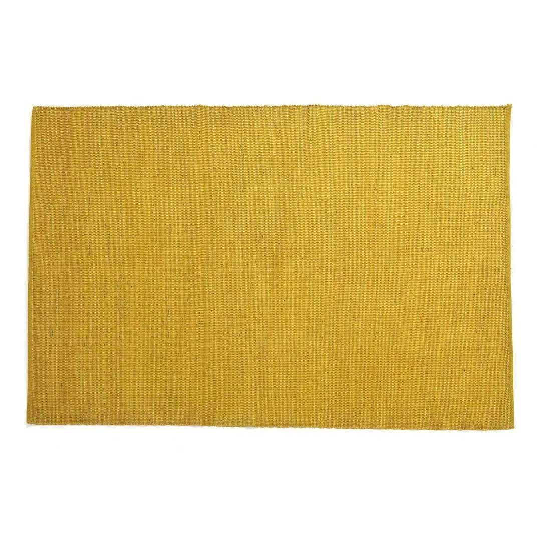 Solid mustard yellow rug with a textured stripe pattern, perfect for adding warmth to any space.
