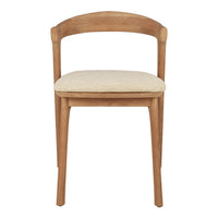Light wood chair with a natural finish and a cream upholstered seat. Simple, elegant design, perfect for any décor.