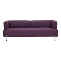 Contemporary purple sofa with a sleek, minimalist design and silver legs, perfect for stylish interiors.