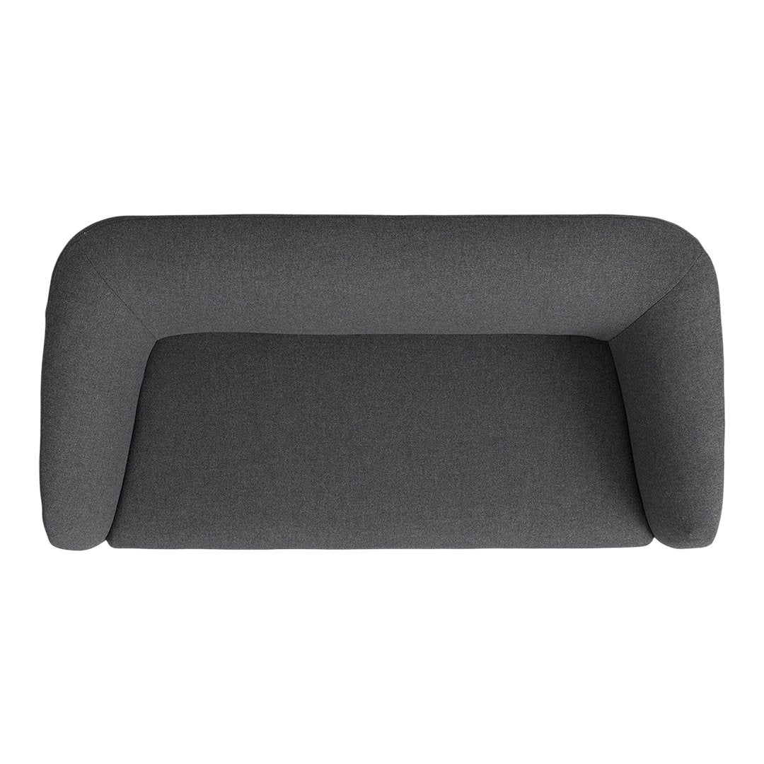 Stylish dark grey sofa with a minimalist design and smooth fabric texture, perfect for modern interiors.