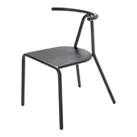 Black metal chair with a sleek, minimalist design and a smooth, matte finish. Modern and stylish for any space.