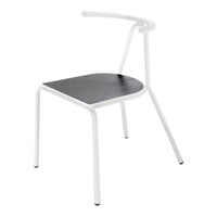 Modern white chair with a sleek, black wooden seat and minimalist design. Ideal for contemporary decor.