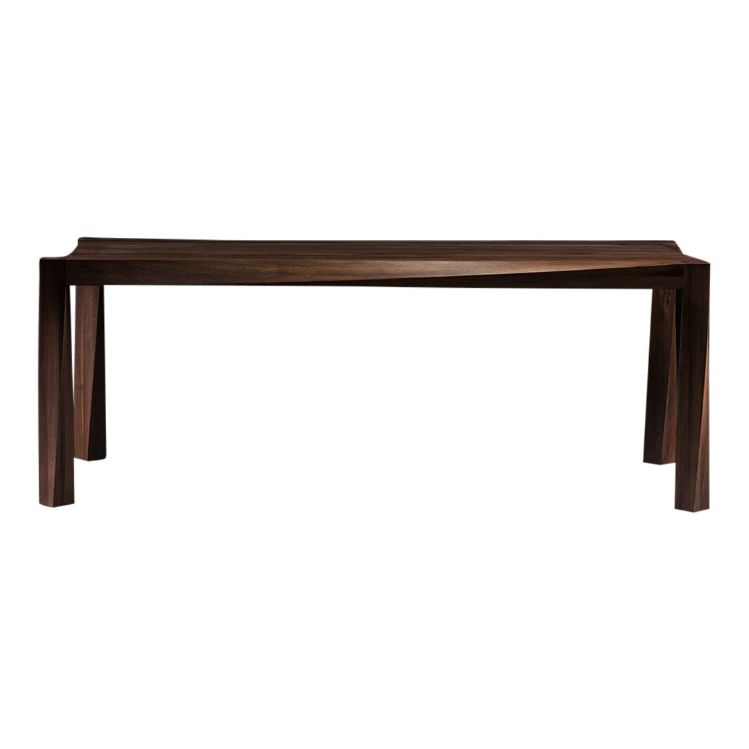 "Elegant dark wood table with a smooth finish and minimalist design."