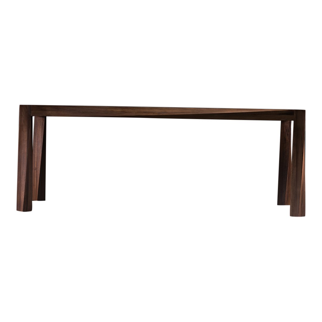 Dark brown wooden table with a sleek, minimal design and smooth, polished surface. Modern and stylish.