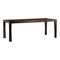 Dark brown wooden table with a sleek, minimalist design and smooth surface. Perfect for modern decor.