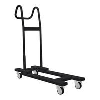 Black utility cart with a simple frame and four white wheels, featuring a minimalist design.