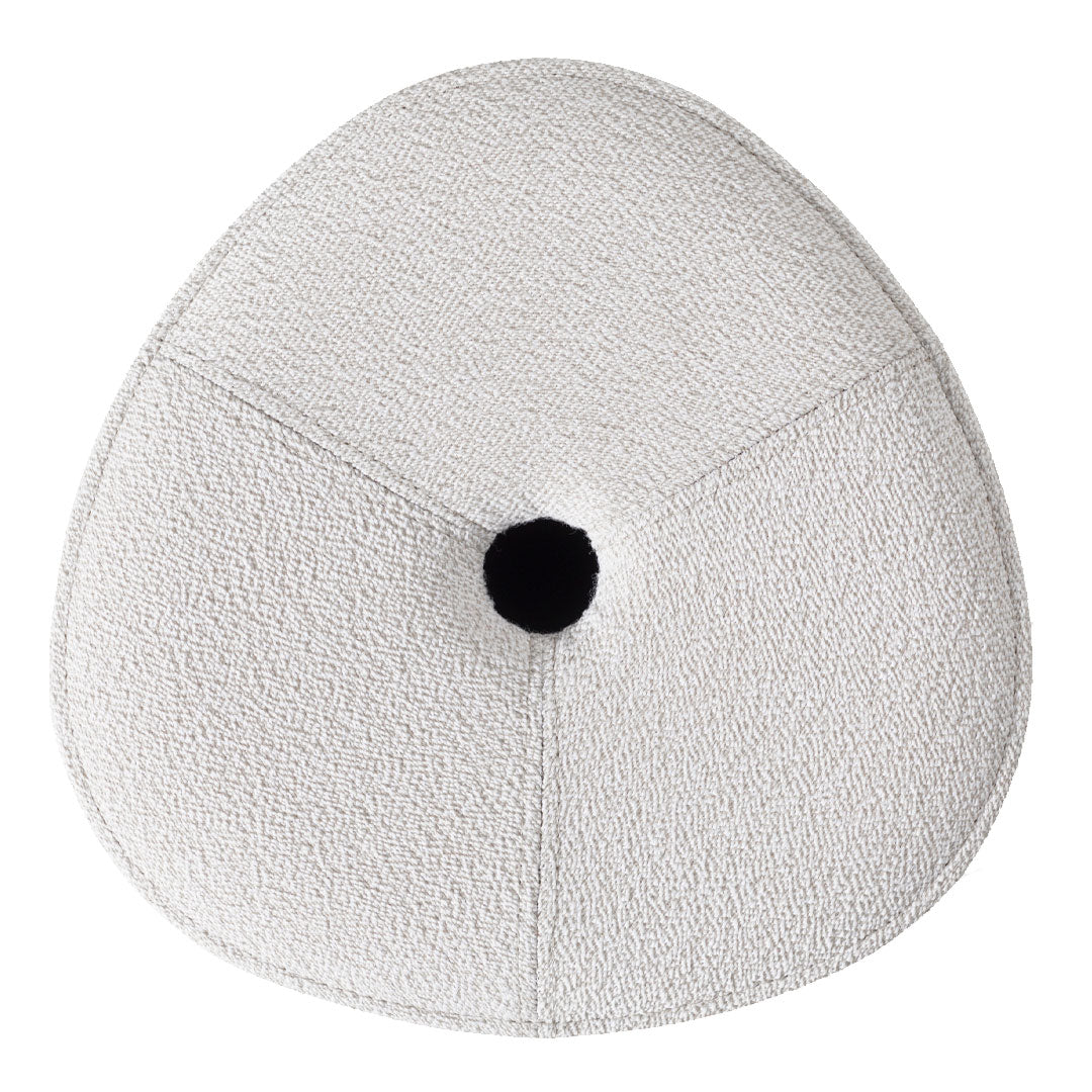 Textured white rug with a circular black center, featuring a unique organic shape. Perfect for modern decor.