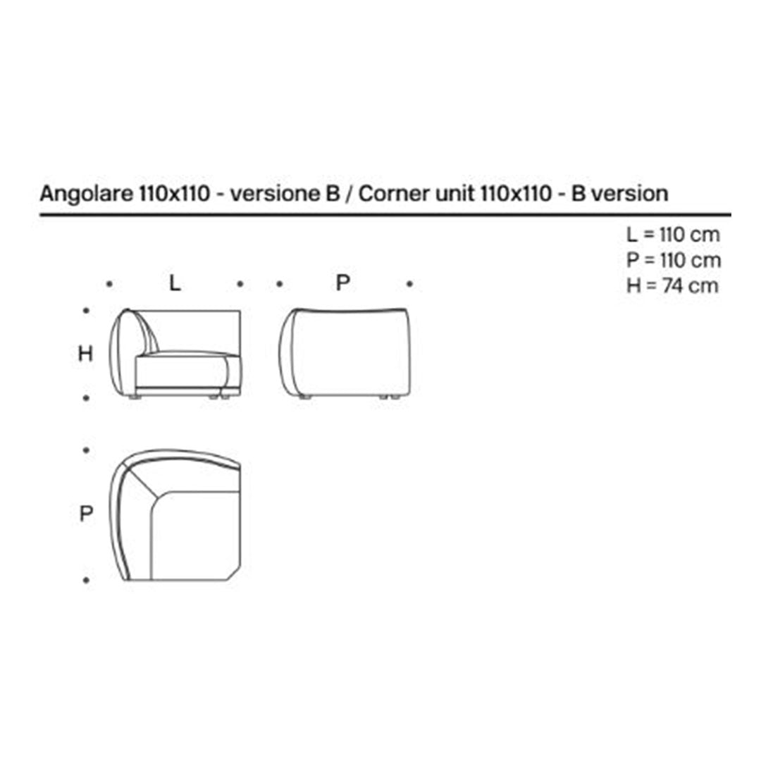 "Corner unit with soft curves, featuring a sleek design in a solid color, perfect for modern interiors."
