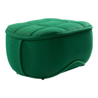 Green quilted ottoman with a contemporary curved design, perfect for modern decor. Ideal for adding a pop of color.