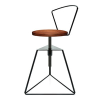 Wooden round seat with a rich brown finish, black metal frame, and geometric base design. Perfect blend of modern aesthetics.