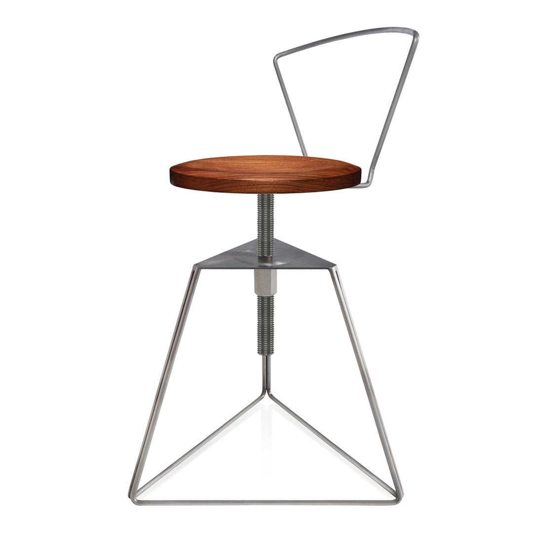Modern industrial chair featuring a sleek silver metal frame and a warm wooden seat. Perfect for contemporary decor.