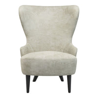 Light gray upholstered armchair with a smooth, solid fabric and tapered black legs. Modern, minimalist design.