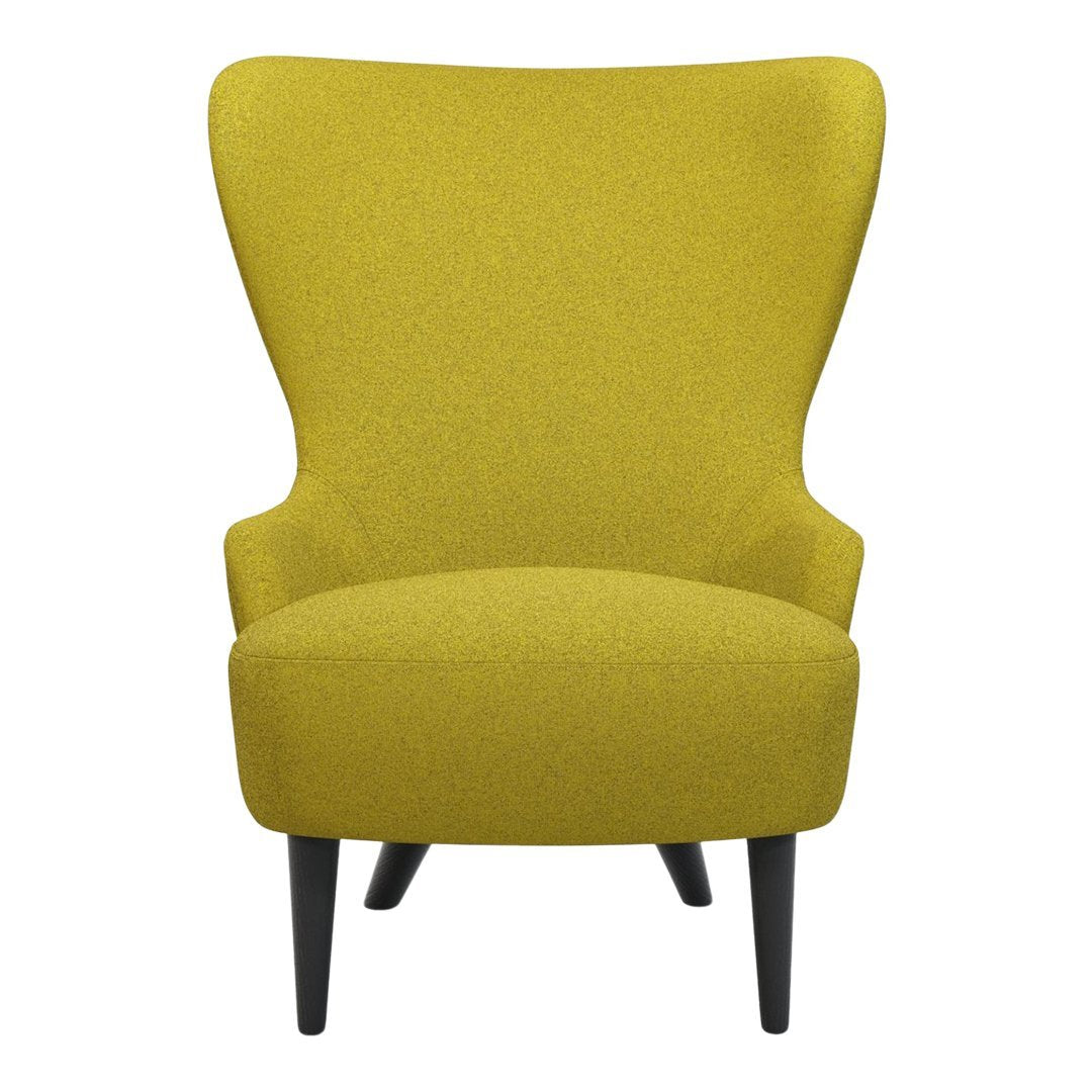 Bright yellow accent chair with a sleek, modern design and smooth, textured fabric. Perfect for lively decor.