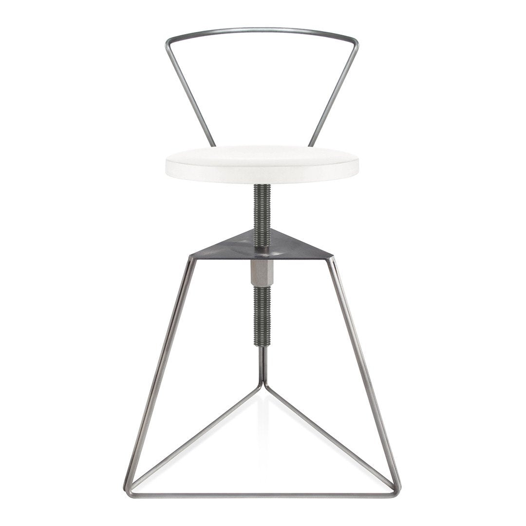 Modern white swivel chair with sleek metal base and geometric design. Minimalist style perfect for contemporary decor.