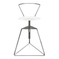 Modern white swivel chair with sleek metal base and geometric design. Minimalist style perfect for contemporary decor.