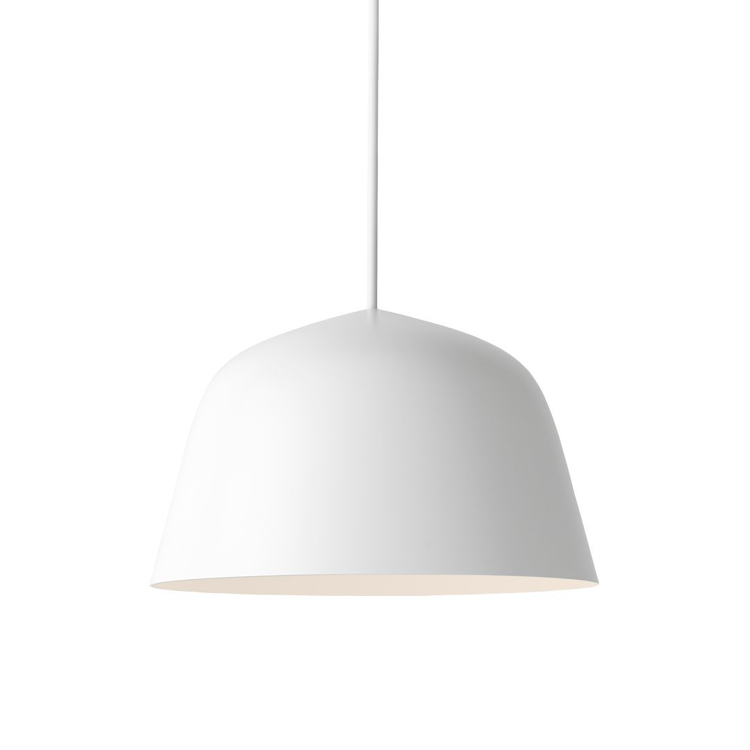 Sleek white dome pendant lamp with a smooth surface, perfect for modern decor. Brightens any space effortlessly.