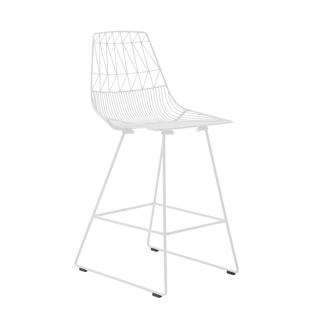 White wire bar stool with a geometric lattice pattern, featuring a minimalist design and sleek silhouette.