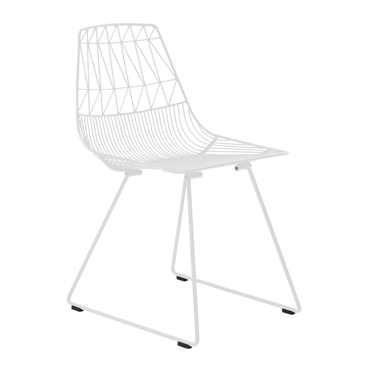 White wire chair with a geometric pattern, featuring a modern minimalist design and sleek lines. Ideal for contemporary spaces.