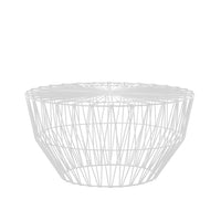 White geometric wire basket with an open pattern, ideal for storage and decor.