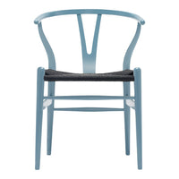 Light blue chair with a minimalist design and a textured black seat, showcasing modern elegance and style.
