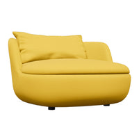 Bright yellow upholstered chair with a smooth, rounded design and plush cushion for modern decor.