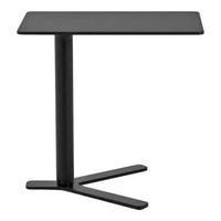 Black side table with a sleek, minimalist design and smooth surface; modern aesthetic for any room.