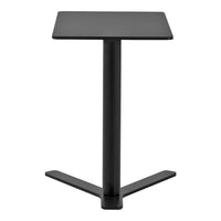 Sleek black side table with a minimalist square top and modern geometric base, perfect for contemporary decor.