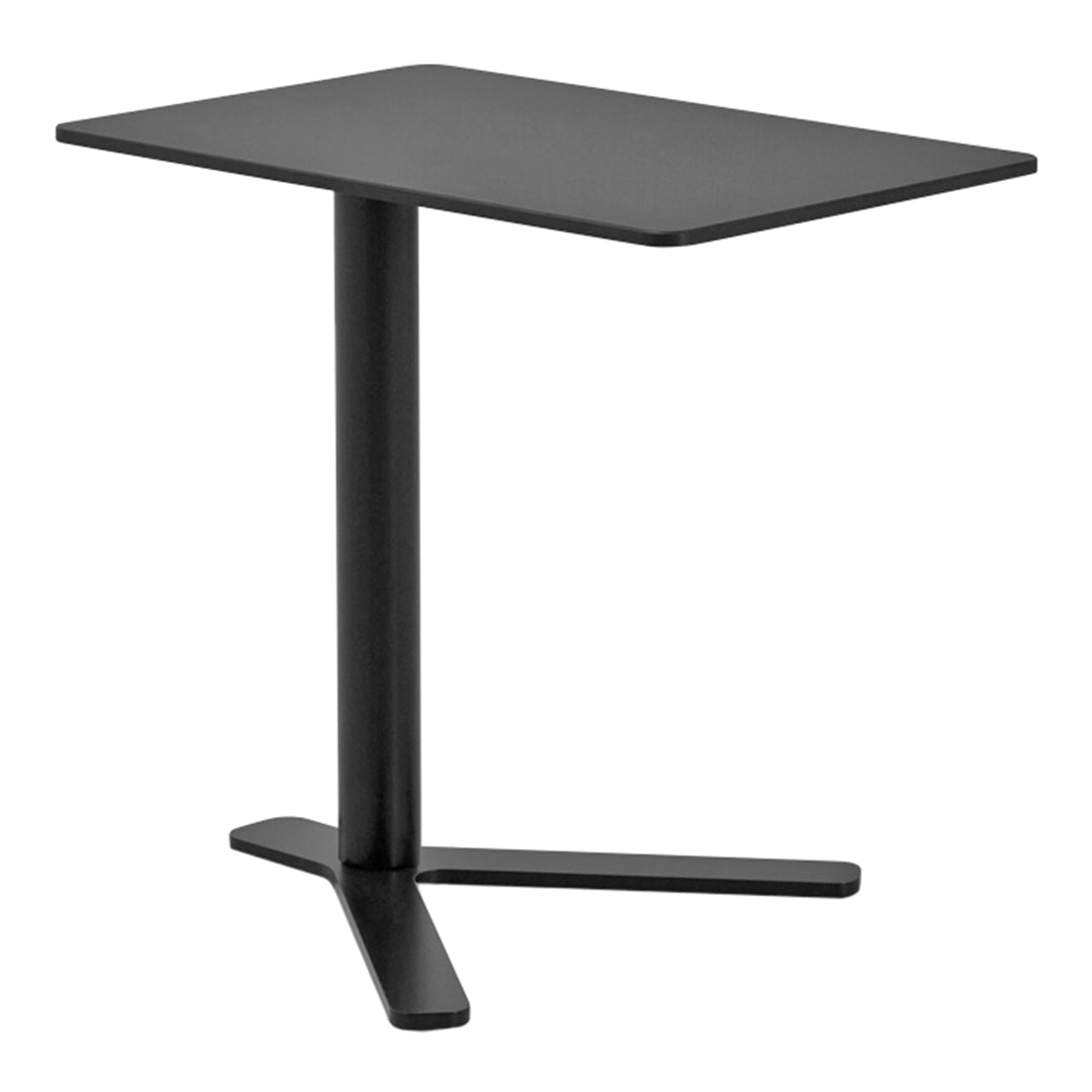 Black metal side table with a sleek, minimalist design and a smooth rectangular top. Perfect for modern decor.