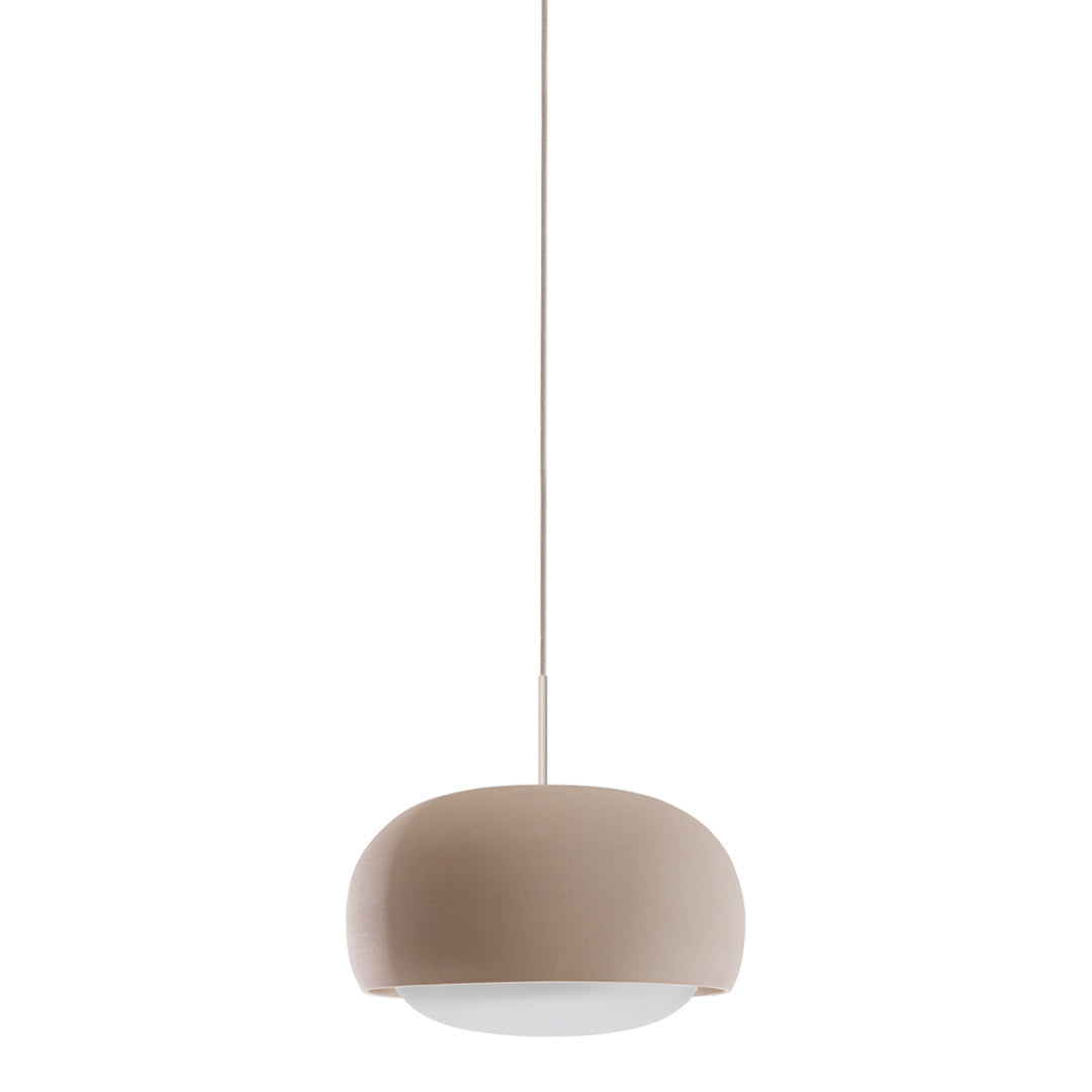 Beige pendant lamp with a smooth, rounded design and a white diffuser, perfect for modern decor.