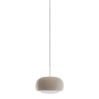 Stylish beige pendant light with a smooth, rounded shape and frosted white shade, perfect for modern decor.